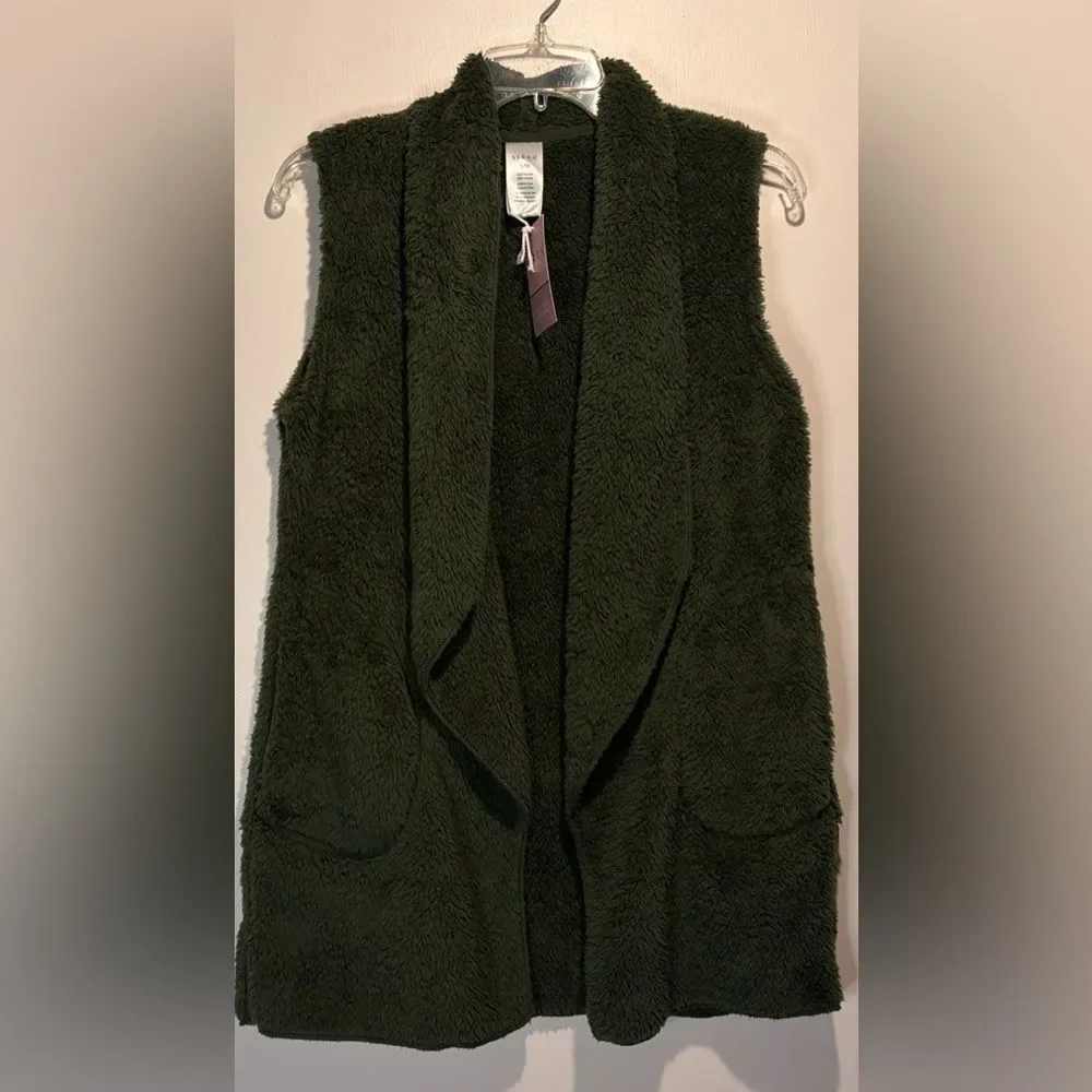 Serra- NWT Ladies Soft Cozy Lounge Wrap Waterfall Sherpa Pockets Green- Size S/M